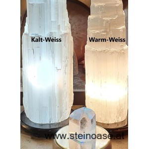 Selenit Lampe 'Turm' + LED  + Holzsockel